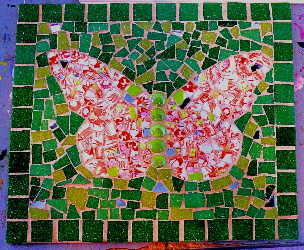 Butterfly set in mosaic frame